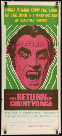 9d0365 RETURN OF COUNT YORGA Aust daybill 1971 Robert Quarry, AIP vampires, wild monster art!