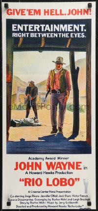 9d0368 RIO LOBO Aust daybill 1971 Howard Hawks, Give 'em Hell, John Wayne, great cowboy art!