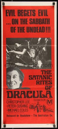 9d0373 SATANIC RITES OF DRACULA Aust daybill 1974 Hammer horror, vampire Christopher Lee & brides!
