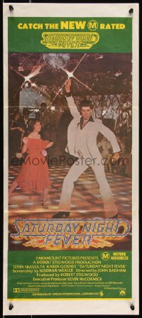 9d0374 SATURDAY NIGHT FEVER Aust daybill 1977 disco dancer John Travolta & Karen Gorney, M-rated!