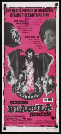 9d0376 SCREAM BLACULA SCREAM Aust daybill 1973 image of black vampire William Marshall & Pam Grier!