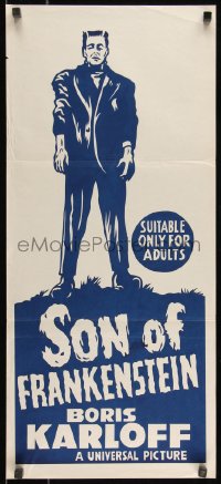 9d0386 SON OF FRANKENSTEIN Aust daybill R1960s Boris Karloff, Bela Lugosi, completely different art!