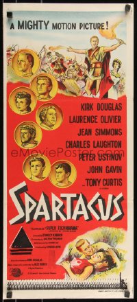 9d0388 SPARTACUS Aust daybill 1961 classic Kubrick & Kirk Douglas epic, cool coin art!