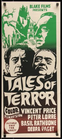 9d0396 TALES OF TERROR Aust daybill 1962 Peter Lorre, Vincent Price & Basil Rathbone, different!