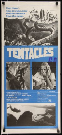 9d0397 TENTACLES Aust daybill 1977 Tentacoli, AIP, great art of octopus attacking sexy girl in bikini!
