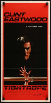 9d0402 TIGHTROPE Aust daybill 1984 Clint Eastwood is a cop on the edge, cool handcuff image!