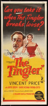 9d0403 TINGLER Aust daybill 1959 Vincent Price, directed by William Castle, cool art!