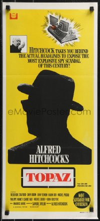 9d0405 TOPAZ Aust daybill 1970 Alfred Hitchcock, John Forsythe, most explosive spy scandal!