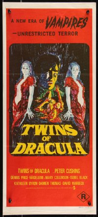 9d0409 TWINS OF EVIL Aust daybill 1971 Hammer horror, one uses her lure for blood, vampires!