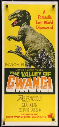 9d0411 VALLEY OF GWANGI Aust daybill 1969 Ray Harryhausen, cool image of cowboys battling dinosaurs!