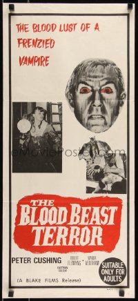 9d0412 VAMPIRE-BEAST CRAVES BLOOD Aust daybill 1969 frenzied vampire Peter Cushing has blood lust!