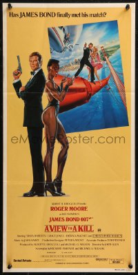 9d0415 VIEW TO A KILL Aust daybill 1985 art of Moore as Bond, Tanya Roberts and Walken by Goozee!