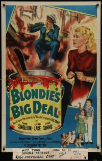 9d0509 BLONDIE'S BIG DEAL 1sh 1949 cool artwork of Penny Singleton & Arthur Lake as Dagwood!