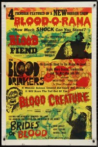9d0515 BLOOD-O-RAMA 1sh 1960s Blood Fiend, Blood Drinkers & bloody art from horror quad-bill!