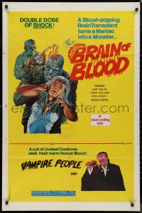 9d0521 BRAIN OF BLOOD/BLOOD DRINKERS 1sh 1971 double dose of shock, cool Gray Morrow horror art!
