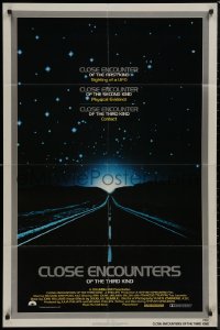 9d0547 CLOSE ENCOUNTERS OF THE THIRD KIND 1sh 1977 Spielberg's sci-fi classic, silver border design!