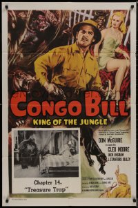 9d0552 CONGO BILL chapter 14 1sh R1957 Don McGuire battling with two bad guys, cool serial!