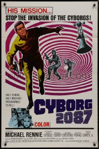 9d0571 CYBORG 2087 1sh 1966 Michael Rennie must stop the invasion of the cyborgs, cool sci-fi art!