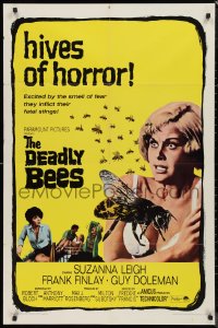 9d0580 DEADLY BEES 1sh 1967 hives of horror, fatal stings, image of sexy near-naked girl attacked!