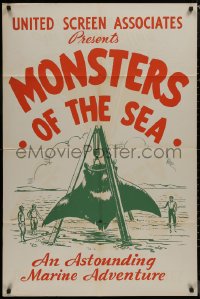 9d0587 DEVIL MONSTER 1sh R1930s Monsters of the Sea, cool artwork of giant manta ray!