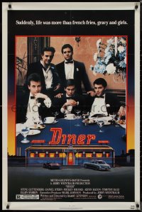 9d0595 DINER 1sh 1982 Barry Levinson, Kevin Bacon, Daniel Stern, Mickey Rourke, art by Joe Garnett!