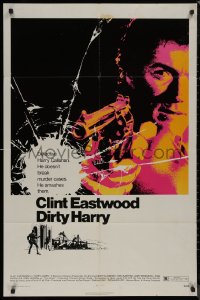 9d0599 DIRTY HARRY 1sh 1971 art of Clint Eastwood pointing his .44 magnum, Don Siegel crime classic!