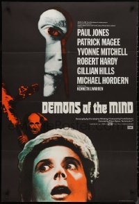 9d0425 DEMONS OF THE MIND English 1sh 1972 Hammer, creepy image of man looking through keyhole!