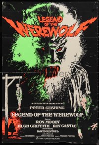 9d0429 LEGEND OF THE WEREWOLF English 1sh 1975 Peter Cushing, best dayglo art of bloody monster!