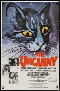 9d0434 UNCANNY English 1sh 1978 Peter Cushing, cool different art of cat showing fangs!