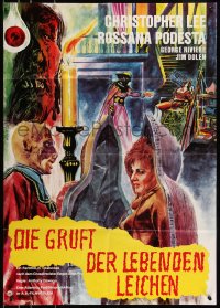 9d0173 HORROR CASTLE German R1960s La Vergine di Norimberga, Christopher Lee, wild horror art!