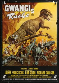 9d0205 VALLEY OF GWANGI German 1969 Ray Harryhausen, great artwork of cowboys battling dinosaurs!