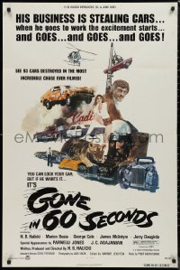 9d0680 GONE IN 60 SECONDS 1sh 1974 cool art of stolen cars by Edward Abrams, crime classic!