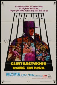 9d0688 HANG 'EM HIGH 1sh 1968 Clint Eastwood, they hung the wrong man, cool art by Kossin!