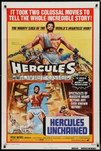 9d0702 HERCULES/HERCULES UNCHAINED 1sh 1973 world's mightiest man Steve Reeves!