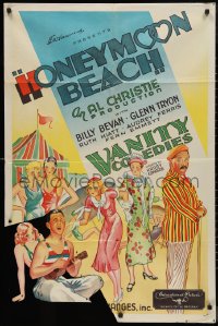 9d0712 HONEYMOON BEACH 1sh 1932 great colorful stone litho vacation art, Billy Bevan, ultra rare!