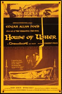 9d0720 HOUSE OF USHER military 1sh R1970s Poe's tale of ungodly & evil, Brown art, day-glo orange!