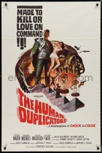 9d0724 HUMAN DUPLICATORS 1sh 1964 cool horror art of monsters made to kill or love on command!
