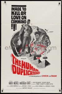 9d0725 HUMAN DUPLICATORS 1sh 1964 cool horror art of monsters made to kill or love on command!