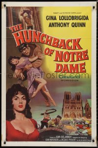 9d0726 HUNCHBACK OF NOTRE DAME 1sh 1957 Anthony Quinn as Quasimodo, sexy Gina Lollobrigida!