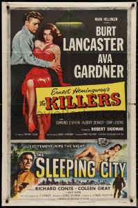 9d0748 KILLERS /SLEEPING CITY 1sh 1956 film noir double-bill, art of Lancaster & sexy Gardner!