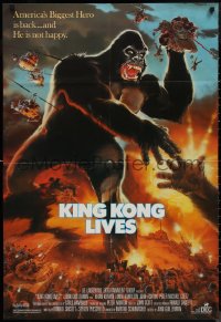 9d0749 KING KONG LIVES 1sh 1986 great artwork of huge unhappy ape attacked by army!