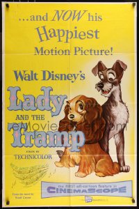 9d0750 LADY & THE TRAMP 1sh 1955 Disney classic cartoon, great images of the top dog cast!