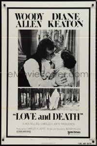 9d0763 LOVE & DEATH style B 1sh 1975 Woody Allen & Diane Keaton romantic kiss close up!