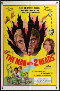 9d0773 MAN WITH TWO HEADS 1sh 1972 William Mishkin horror, shudder in the house of degradation!