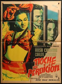 9d0139 NOCHE DE PERDICION Mexican poster 1951 Renau art of super Rosa Carmina with guy behind bars!