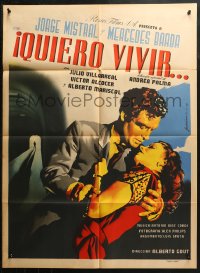 9d0140 QUIERO VIVIR Mexican poster 1953 art of Jorge Mistral & Meche Barba by Juanino!