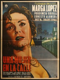 9d0145 UNA MUJER EN LA CALLE Mexican poster 1955 super close up art of scared Marga Lopez!