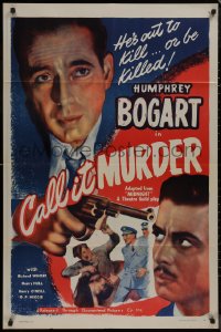 9d0784 MIDNIGHT 1sh R1947 huge close up of Humphrey Bogart with gun, Call It Murder!