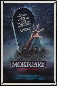 9d0789 MORTUARY 1sh 1983 Satanic cult, cool artwork of hand reaching up from grave!
