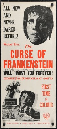 9d0130 CURSE OF FRANKENSTEIN New Zealand daybill 1957 Hammer, art of monster Christopher Lee!